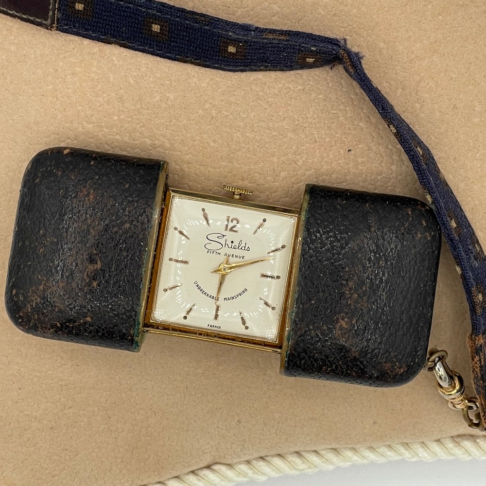 Vintage 1950s Shields Fifth Avenue N.Y Brown Leather Purse Watch